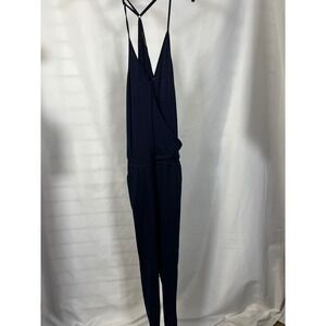 PRETTYGARDEN Navy Blue Sleeveless Wrap V-Neck Jumpsuit with Pockets Size M